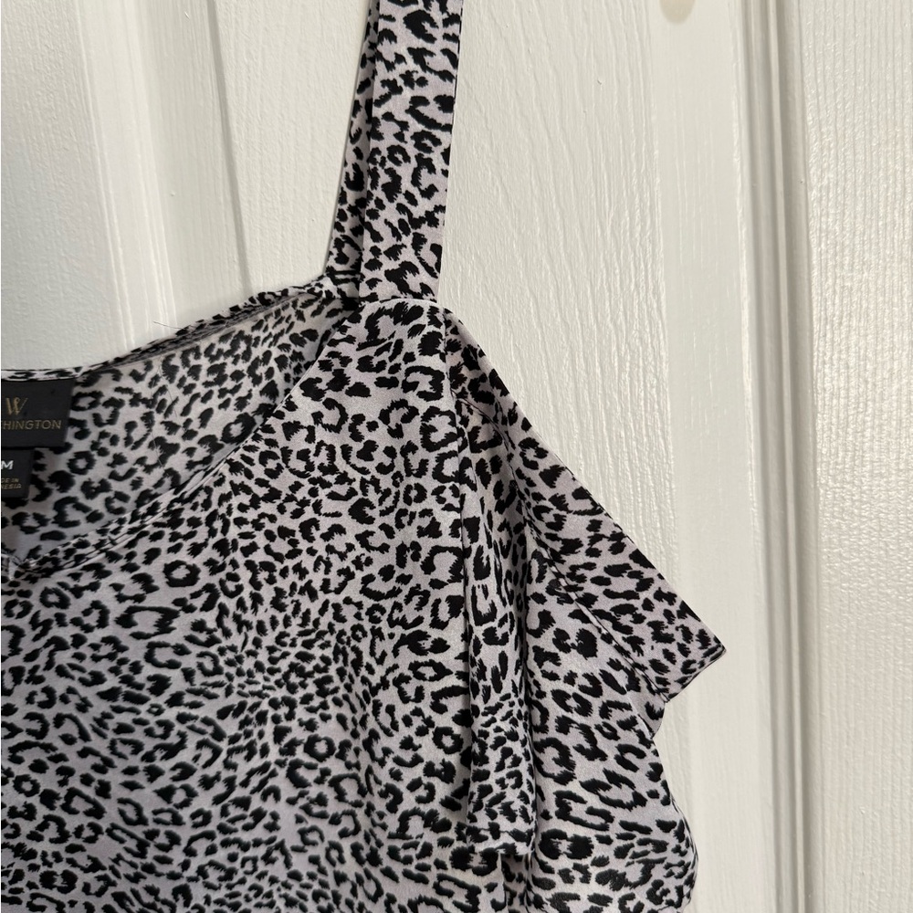 Worthington Black and White Leopard Print Cold Shoulder Blouse - Picture 2 of 3